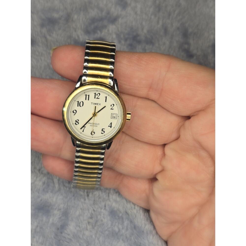 Timex Indiglo WR 30M Women's Quartz Wristwatch Two-Tone Stainless Steel Date